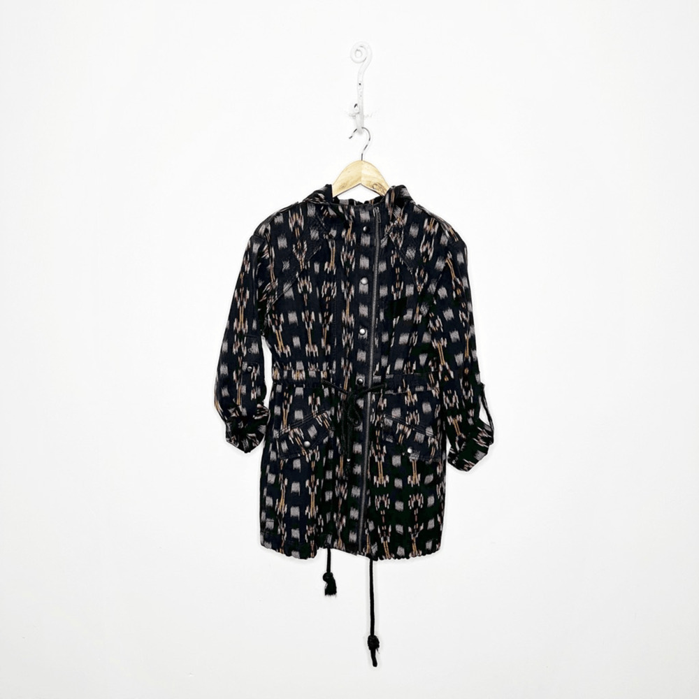FREE PEOPLE The Ikat Utility Black Jacket Hooded Unlined Boho zip womens XS